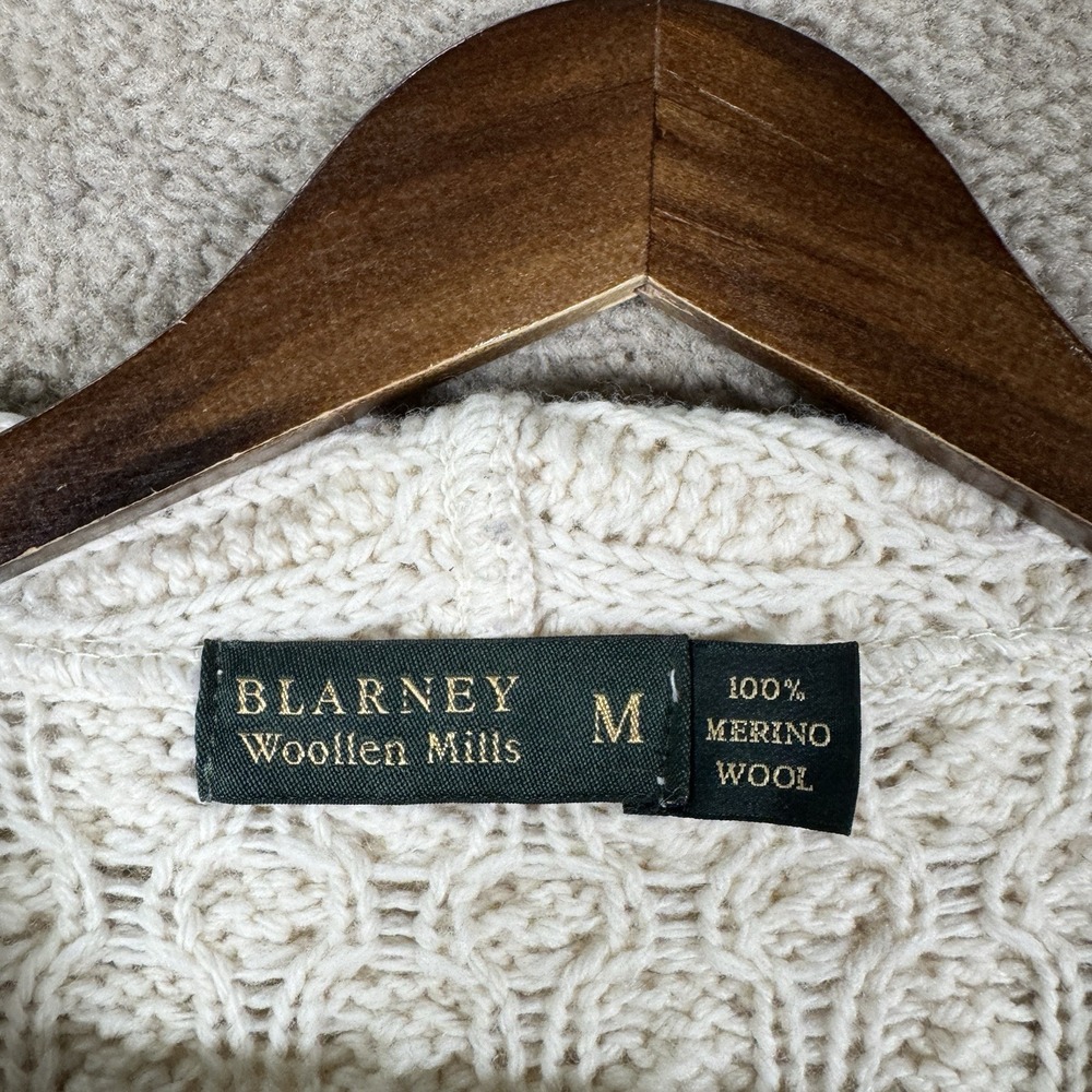 Blarney Woollen Mills Sweater Women's M Ivory Cable Knit Wool Fisherman‎ Irish - Picture 7 of 11